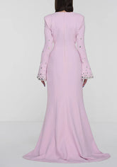 Pastel pink crepe with embroidered bell sleeves - Sofia